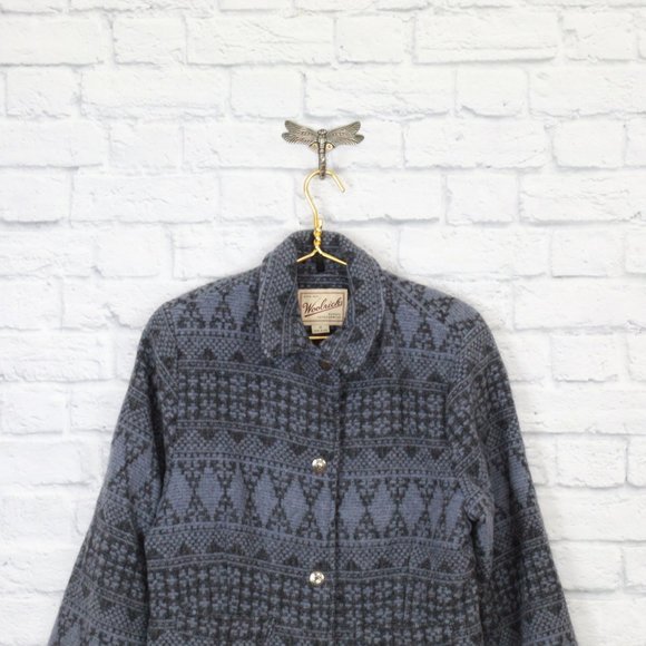 Vintage! Woolrich Blue Wool Blend Aztec Southwestern Jacket Coat Size M - Picture 2 of 8
